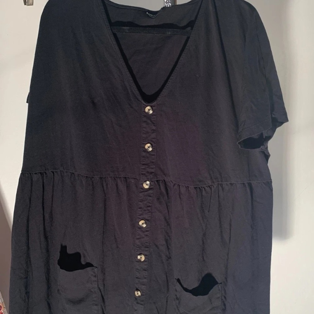 ASOS Curve Black Button-Front Short Sleeve Dress